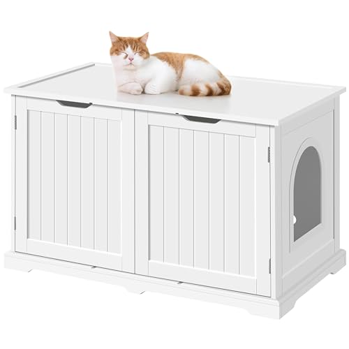 Yaheetech Caja de Arena para Gatos Casa para Dos Gatos Grandes Inodoro para Mascotas,95x53, 5x57, 5cm Blanco