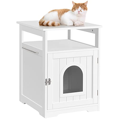 Yaheetech Mueble Arenero para Gatos Casa de Aseo Gatos Mascotas de Madera 52 × 49 × 64,5 cm, con Toallero Blanco
