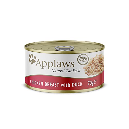 Applaws 1025CE-A Alimento húmedo 100% Natural para Gatos, Pollo con Lata de Pato, 70 g (Paquete de 24)