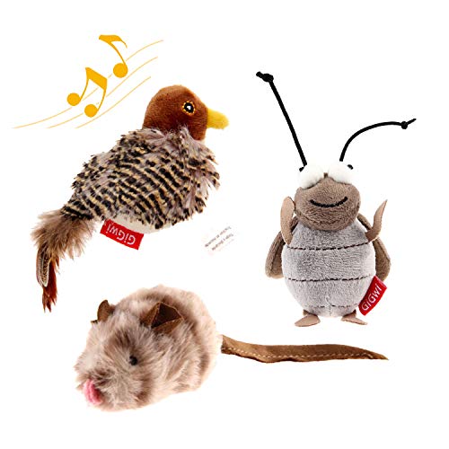 GiGwi Juguetes interactivos para Gatos con Sonido de Animal, pájaro/grillo/ratón, Juguetes interactivos para Gatos, perseguidor de melodía y Juguetes para Que los Gatos jueguen Solos, Divertido