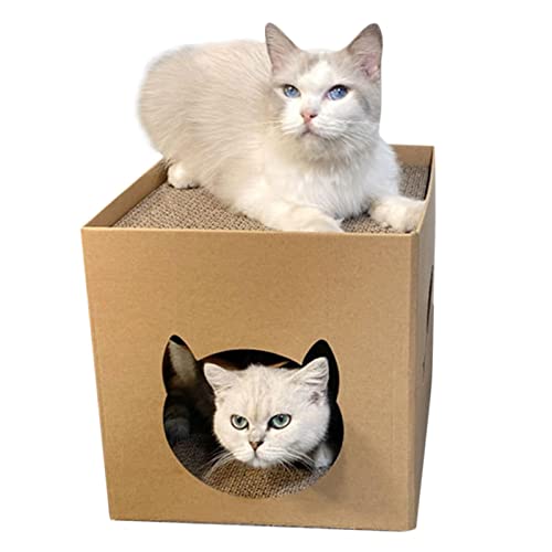 Sakamura Caja de cartón para gatos | Rascador para gatos de interior, juguete rascador para gatos, casa para gatos con almohadillas para arañazos, tumbona para gatos, cueva para gatos, cama para gatos