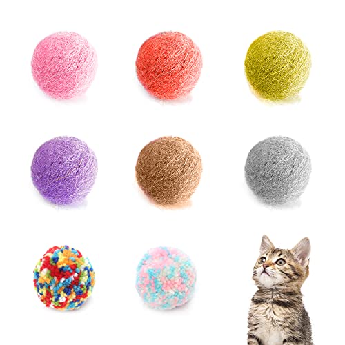 6 bolas de lana con 2 bolas de peluche, bolas de juguete interactivas para gatos, bolas de fieltro, juguetes para gatitos, bolas de peluche, pelotas de masticar elásticas, para entrenamiento y juegos
