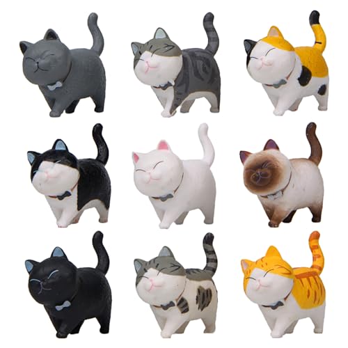 Greyoe Figuras de Gatos, 9 Piezas Realista Figuras Gatos Decoracion Estatuilla Gato Figuras de Gatos Juguetes Educativo Figuras de Animales para Niños Amantes de los Gatos Decoración del Coche Casa