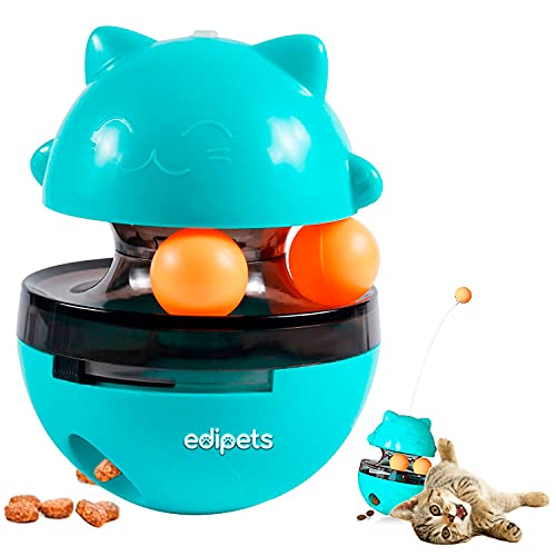 Edipets, Juguete Gato Interactivo, Bola Dispensador, Alimentador de Comida, para Mascotas Pequeñas y Medianas (Azul)