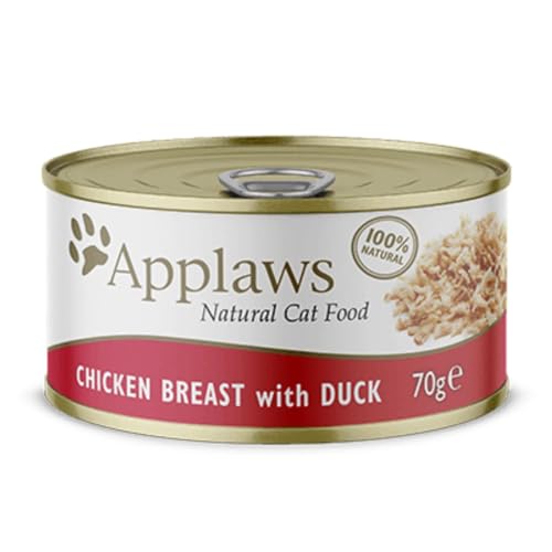 Applaws 100% Natural Pechuga de Pollo y Pato Comida húmeda en caldo para gatos adultos - 24 latas de 70 g