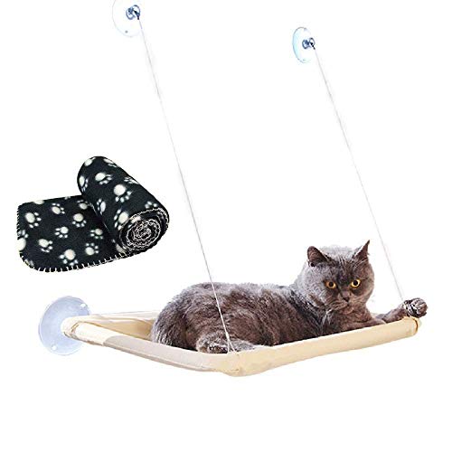 JZK Ventana montada hamaca para gato + manta gato, cama colgante mascota ventosas y manta negra para gato perca