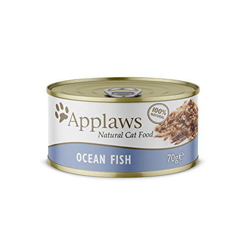 Comida húmeda para gatos adultos de Pescado de Océano 100% Natural de Applaws en caldo - 24 latas de 70g