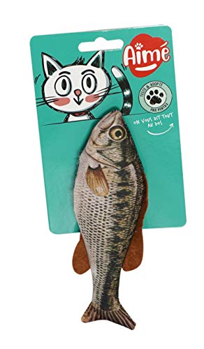 Aimé | Juguete para Gatos | Peluche en Forma de pez para Gatos | Contiene Hierba para Gatos | Juguete Interactivo de Aspecto Real | 17 cm