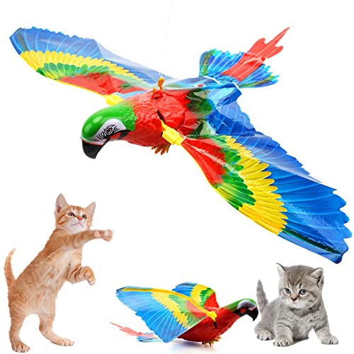 Pipihome Juguete de Pájaro Volador para Gatos, Juguete Interactivo para Gatos de Pájaro de Simulación para Gatos de Interior, Divertido pájaro Volador Gato Juego de Burlas Palo de Gato (Loro)
