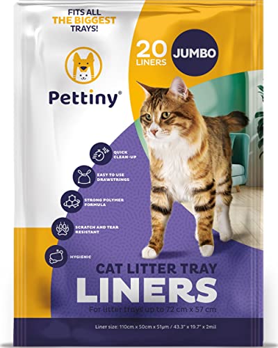 Pettiny Bolsas Jumbo para Bandejas de Gato – Pack de 20 Forros Resistentes con Asas para Areneros Gigantes