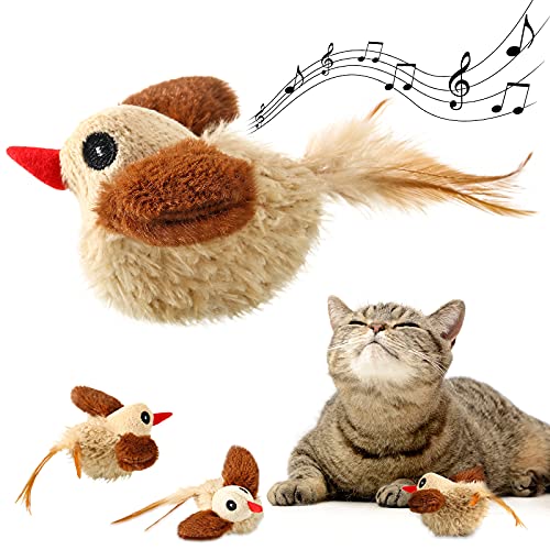 Sumind Juguetes de Pájaros de Chirriante con Hierba Gatera Juguete Interactivo de Gato de Pájaro de Felpa para Gatos de Interior, Juguetes de Mascotas Chirriantes