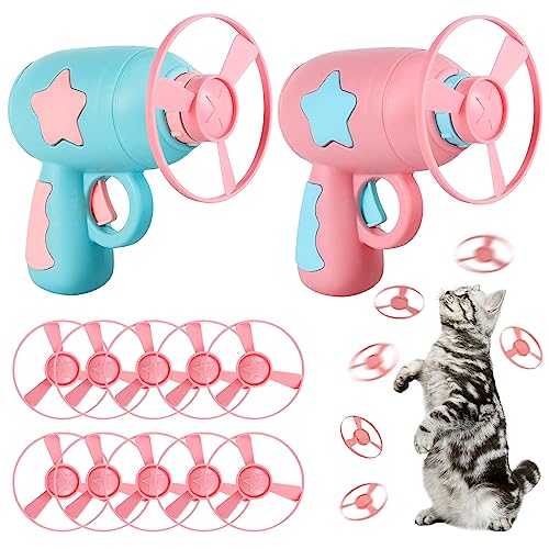 Nizirioo Cat Fetch Toy, Juguete Interactivo para Gatos, Juguete para Gatos de Interior con 2 lanzadores y 10 hélices, Hélices voladoras Coloridas Juguete para Gatos para Entrenamiento Interactivo